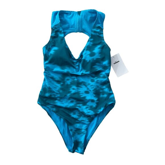 Nike NESSD310 Floral Fade Keyhole Back Swimsuit Blue Lightning ( S ) - Picture 2 of 3